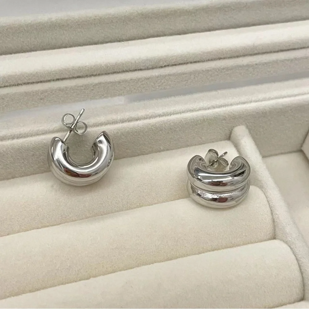 Silver Chunky Mini Hoop Earrings*Everyday Hoops*Waterproof Earrings*ML - Picture 4 of 7